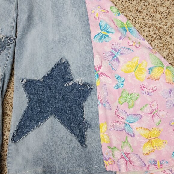 3796 Size 14 Upcycled Wonderly Bleach Dyed Butterfly and Stars Bell-Bottoms. - Picture 2 of 6